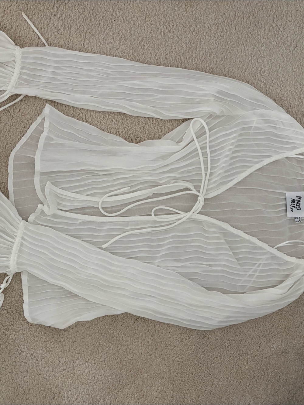 Princess Polly Sheer White Pleated Tie-Front Blouse
